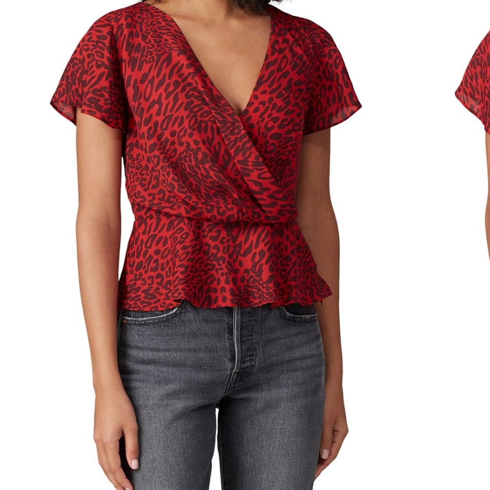 Fame and Partners- Red Leopard Print Women's wrap top